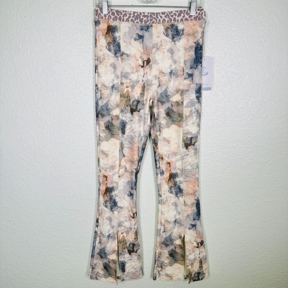 Calme Pants Women Large Watercolor Split Leg Flare Legging Yoga NEW